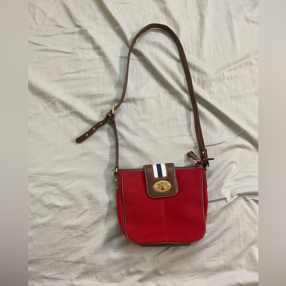 Chaps Crossbody Women’s Red Canvas Bag with Adjustable Straps